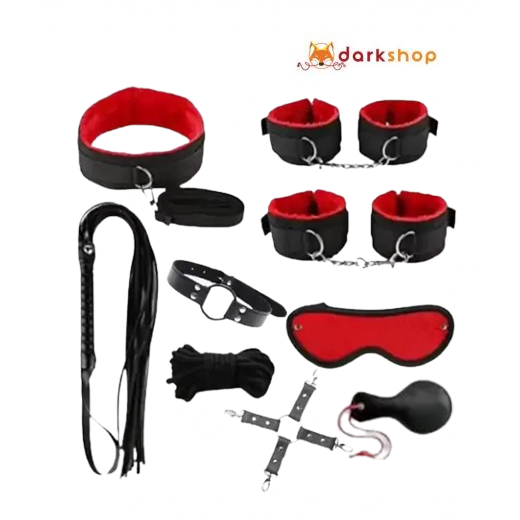 9 Pcs Luxury Black Red BDSM Kit