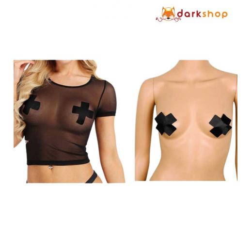 Black Cross Leather Nipple Covers