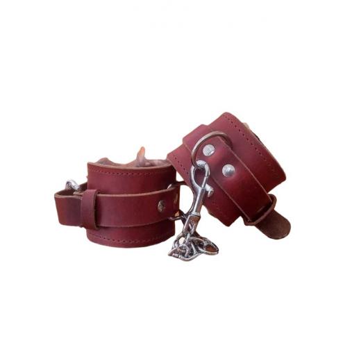 Brown Leather Handcuffs With Fur