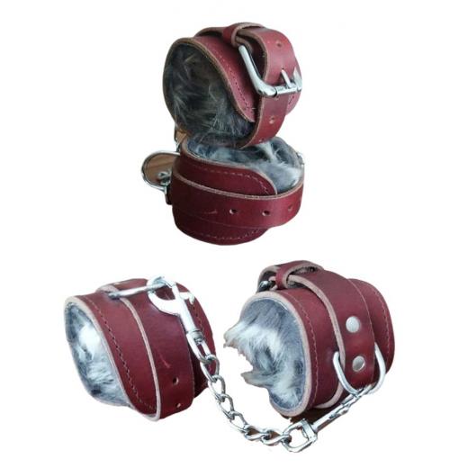 Brown Leather Handcuffs With Fur
