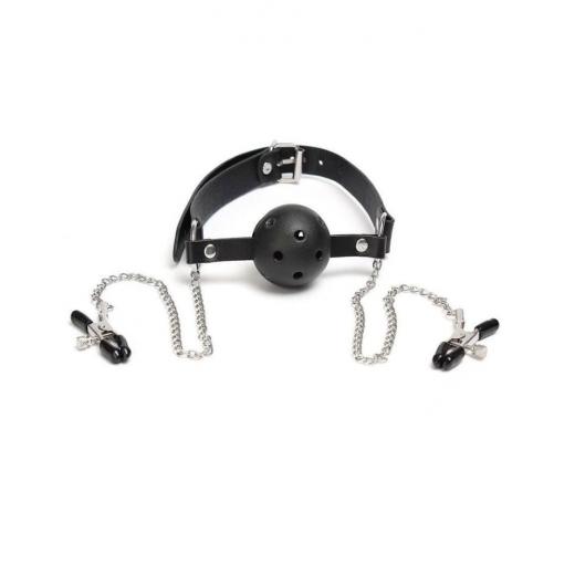 Couple Nipple Clamps Mouth Ball Gag Kit for Women