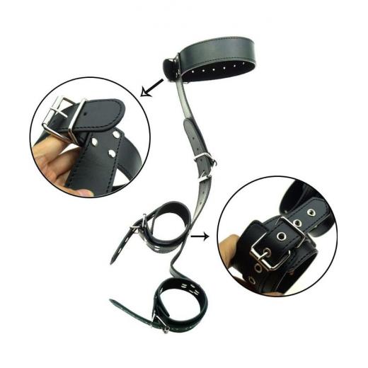 Leather Neck Collar to Hand Restraint Wrist Cuffs