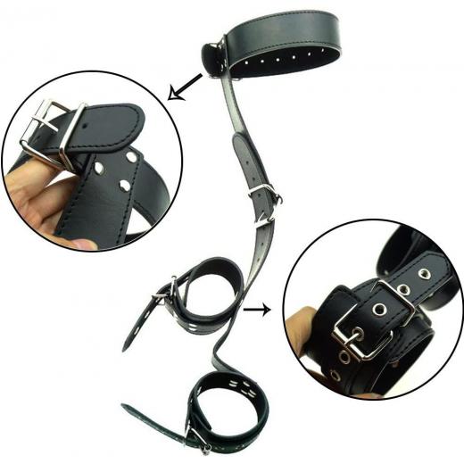 Leather Neck Collar & Hand Restraint Wrist Cuffs