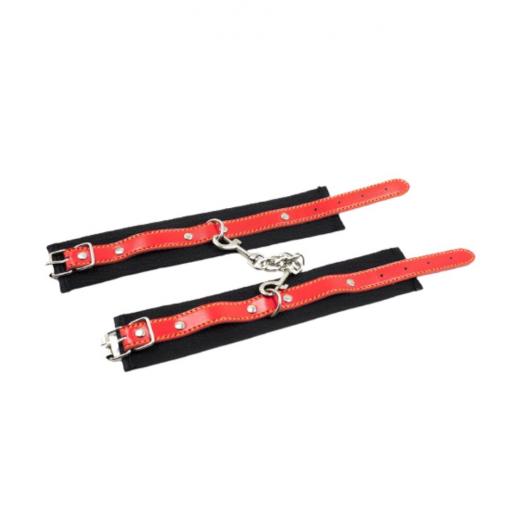 Red and Black Nylon Bondage Wrist Cuffs