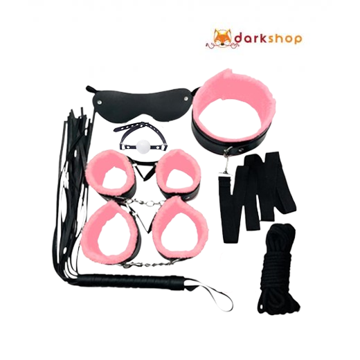 Pink & Black 7 Pcs set BDSM Bondage Kit Handcuffs
