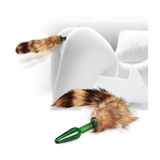 Raccoon Tail Glass Butt Plug Massager