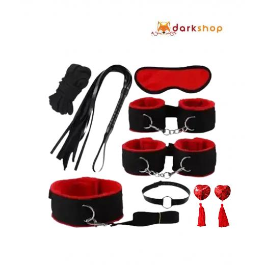 Red & Black 8 Pcs set BDSM Bondage Kit