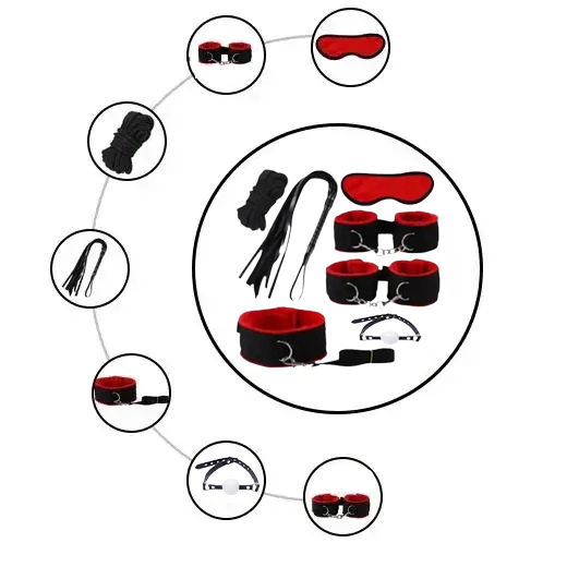 Red & Black 7 Pcs set BDSM Bondage Kit
