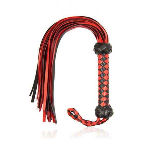 Red Black Leather Weave Whip