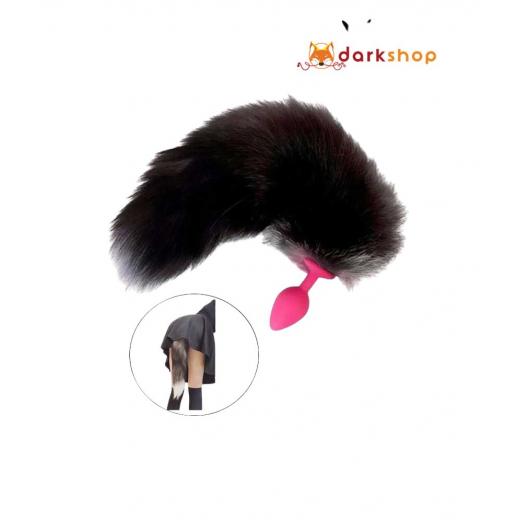 Silicone Butt Plug Black Fox Tail with Smooth Fur