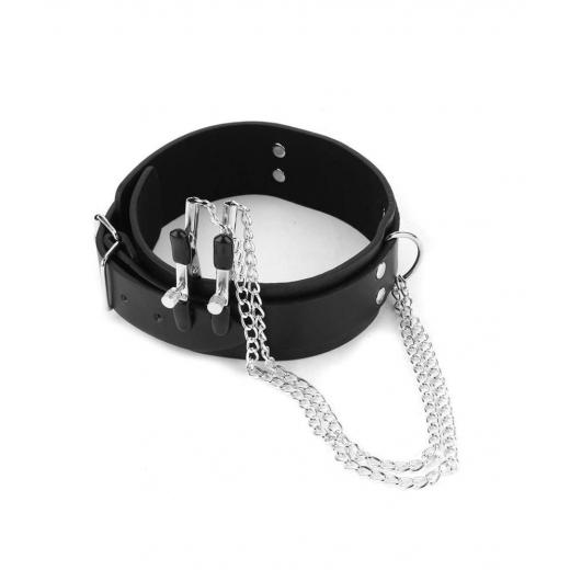 Leather Slave Collar & Nipple Clamps