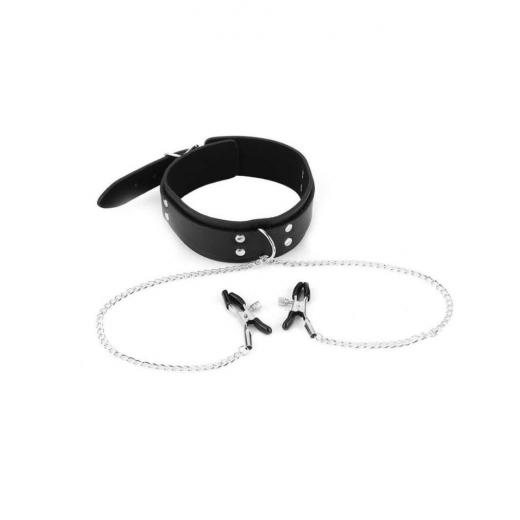 Slave Collar & Nipple Clamps Leather