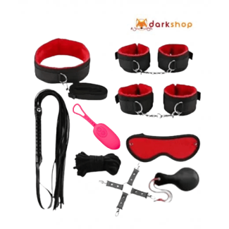 9 Pcs Luxury Black Red BDSM Kit