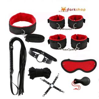 9 Pcs Luxury Black Red BDSM Kit