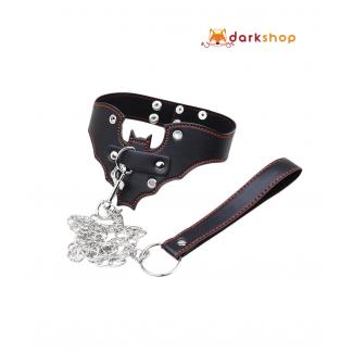 Leather Bat Shaped Collar With Chain Leash