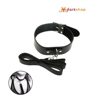 PU Leather BDSM Collar with Leash Fetish Bondage