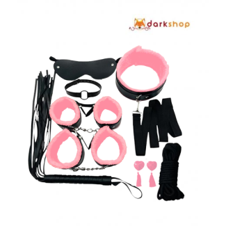 Pink & Black 8 Pcs set BDSM Bondage Kit Handcuffs