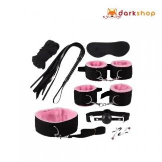 Pink & Black 8 Pcs set BDSM Bondage Kit Handcuffs