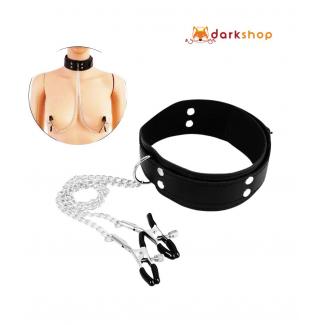 Leather Slave Collar & Nipple Clamps