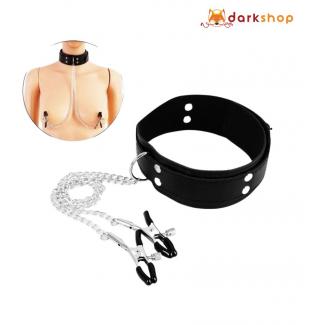 Slave Collar & Nipple Clamps Leather