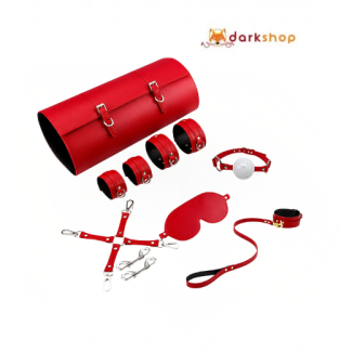 6 Pcs Red/Black Luxury Leather Bdsm kit